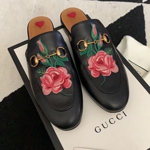 Gucci Princetown Horsebit Mule (Floral, Embroidered) 38